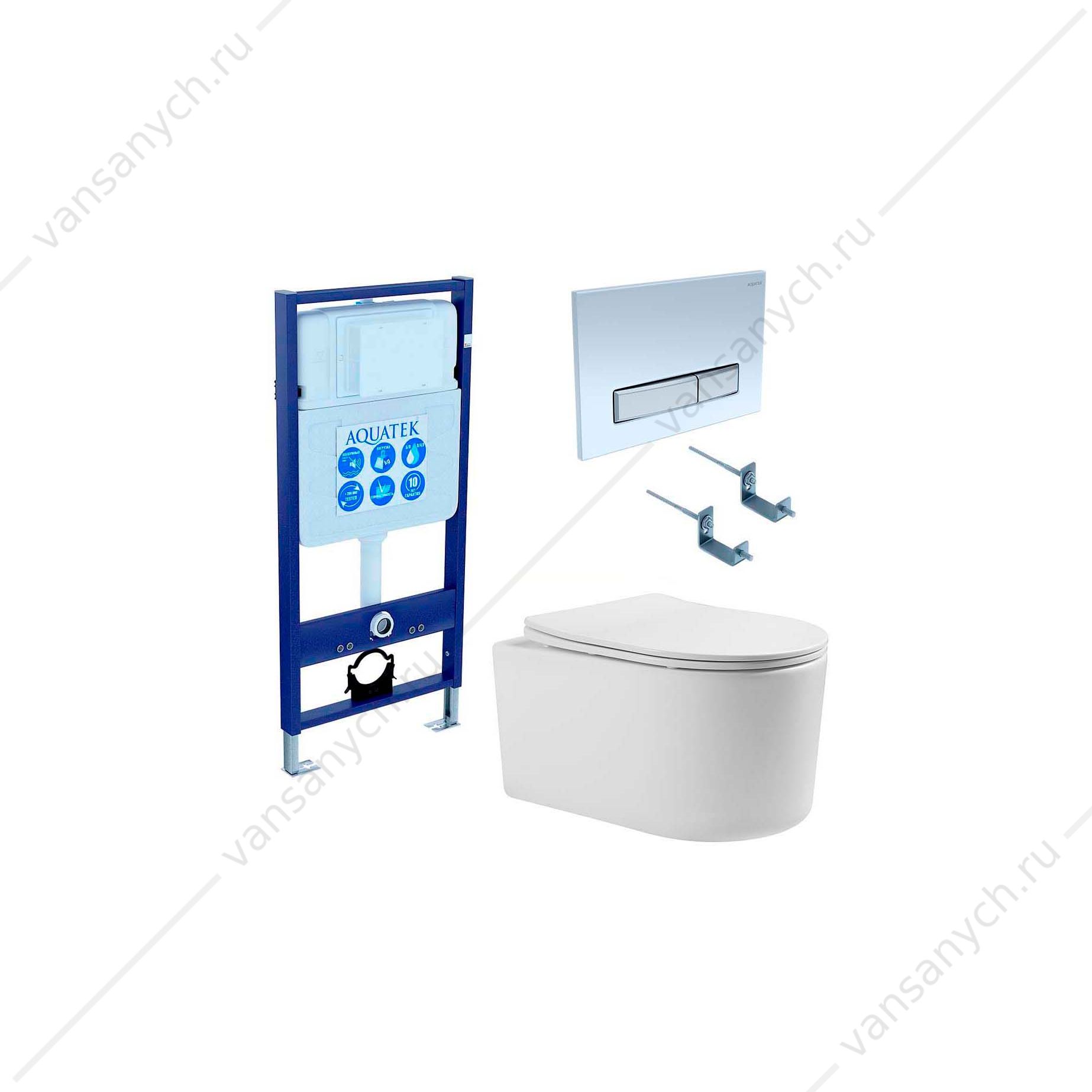 Комплект AQUATEK МИЯ 4в1: унитаз безободковый МИЯ AQ2004-00 с тонким сиденьем микролифт + рама AQUATEK Standard INS-0000012+ крепеж +клавиша белая Aquatek (Россия) купить в Тюмени (Ван Саныч™)